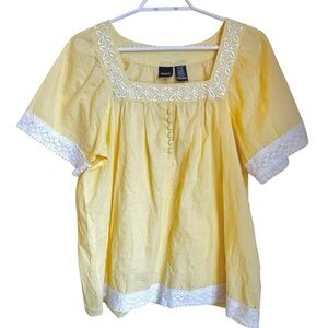 Vintage Basic Edition’s Lace Trim Peasant Blouse Yellow Size XL Square Neck Boho